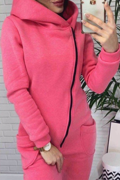 Street Solid Patchwork Hooded Collar Long Sleeve Two Pieces