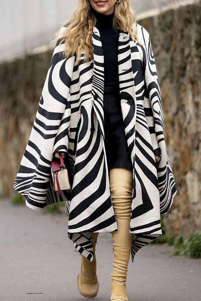 Print Zebra Print Buckle O Neck Outerwear