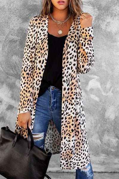Casual Print Leopard Cardigan Outerwear