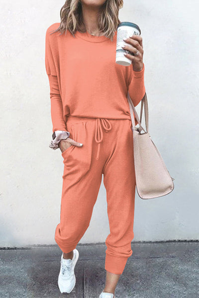 Casual Solid Asymmetrical Solid Color O Neck Long Sleeve Two Pieces