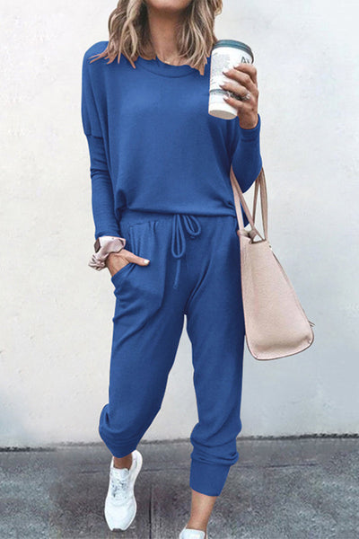 Casual Solid Asymmetrical Solid Color O Neck Long Sleeve Two Pieces