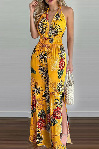 Casual Simplicity Print Spaghetti Strap Loose Jumpsuits