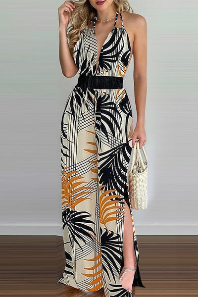 Casual Simplicity Print Spaghetti Strap Loose Jumpsuits