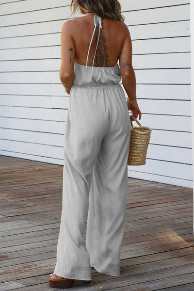 Casual Solid Backless V Neck Regular Jumpsuits(3 Colors)