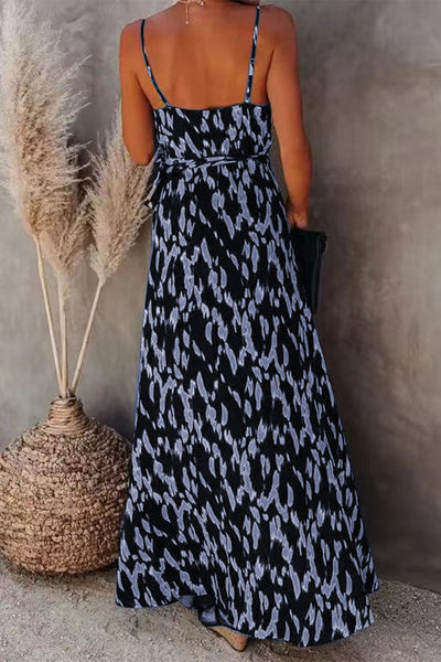 College Vacation Zebra Print Patchwork V Neck Sling Dress Dresses