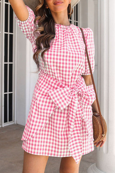 Sweet Cute Plaid Frenulum O Neck A Line Dresses