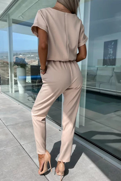 Casual Simplicity Solid Frenulum O Neck Loose Jumpsuits