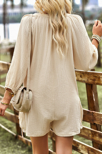 Casual Simplicity Solid Pocket Buckle O Neck Loose Jumpsuits