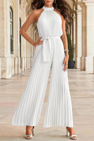 Casual Simplicity Solid Frenulum Fold Halter Loose Jumpsuits