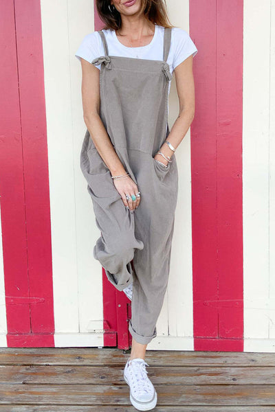 Casual Simplicity Solid Pocket Loose Jumpsuits