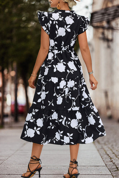 Sweet Elegant Print Patchwork V Neck A Line Dresses