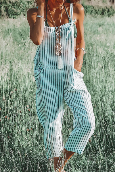 Casual Street Striped Pocket Loose Jumpsuits