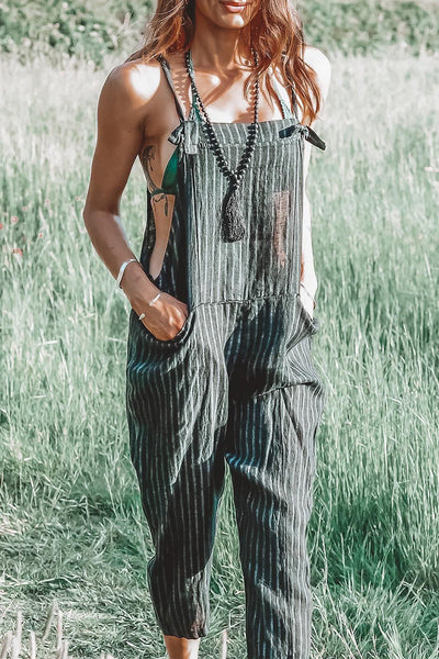 Casual Street Striped Pocket Loose Jumpsuits