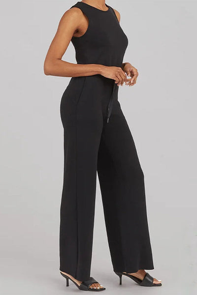 Casual Simplicity Solid Pocket O Neck Loose Jumpsuits