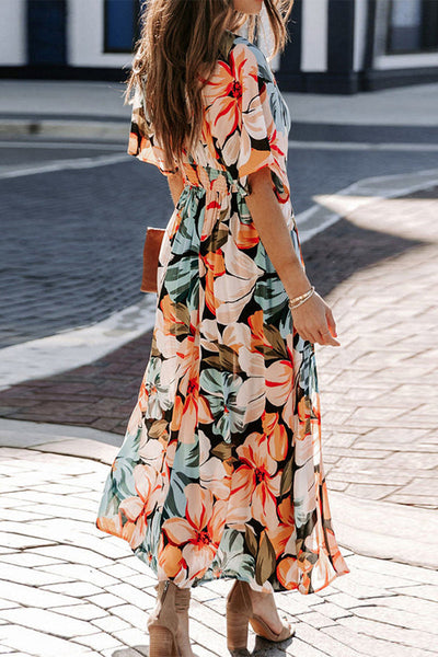 Sweet Elegant Floral Flounce V Neck Irregular Dress Dresses