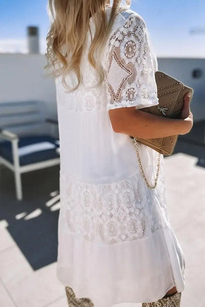 Sweet Elegant Solid Lace See-through O Neck A Line Dresses