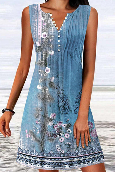 Elegant College Print Buttons V Neck Vest Dress Dresses