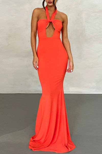 Sexy Solid Bandage Backless Halter Strapless Dress Dresses