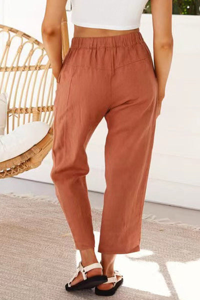 Casual Simplicity Solid Pocket Frenulum Loose High Waist Straight Solid Color Bottoms