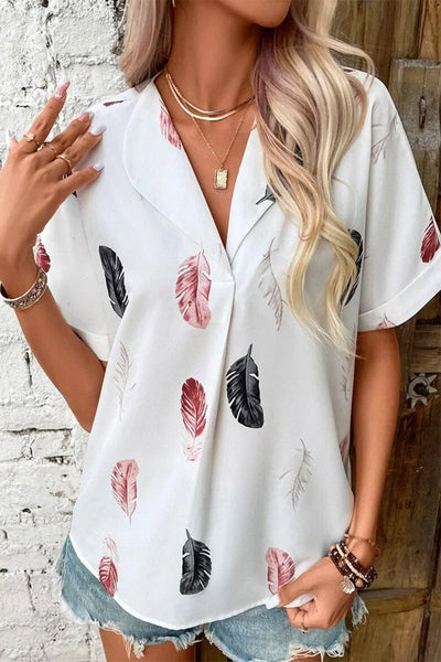 Casual Print Patchwork Turndown Collar Tops