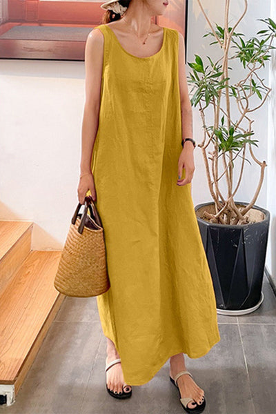 Casual Simplicity Solid Pocket O Neck Sleeveless Dress Dresses