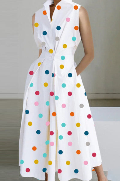 Casual Print Patchwork Buttons Fold Mandarin Collar A Line Dresses