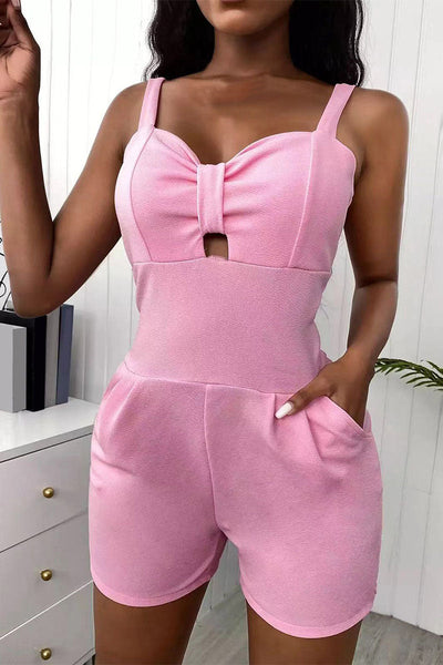 Casual Simplicity Solid Patchwork Cut Out Spaghetti Strap Regular Jumpsuits