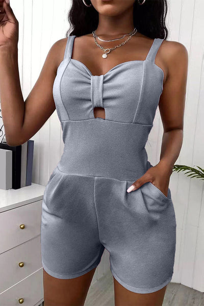 Casual Simplicity Solid Patchwork Cut Out Spaghetti Strap Regular Jumpsuits