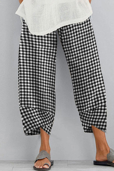 Casual Plaid Contrast Loose High Waist Harlan Full Print Bottoms