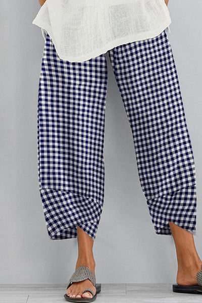 Casual Plaid Contrast Loose High Waist Harlan Full Print Bottoms