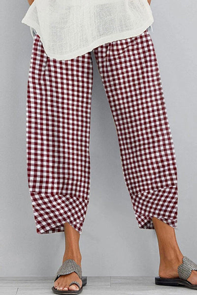 Casual Plaid Contrast Loose High Waist Harlan Full Print Bottoms