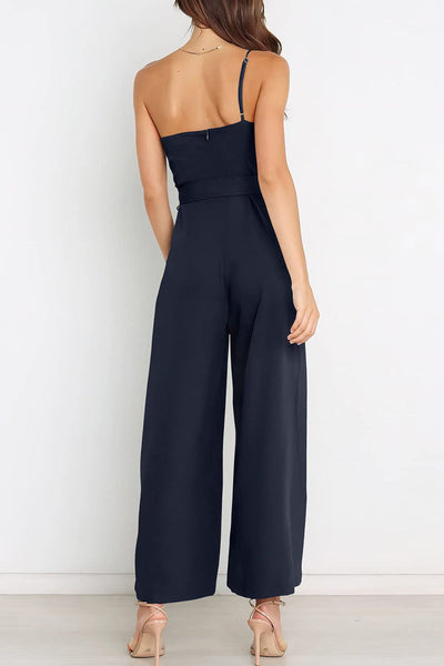 Casual Simplicity Solid Bandage Oblique Collar Straight Jumpsuits