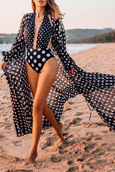 Sexy Vacation Polka Dot Patchwork Swimwears Cover Up