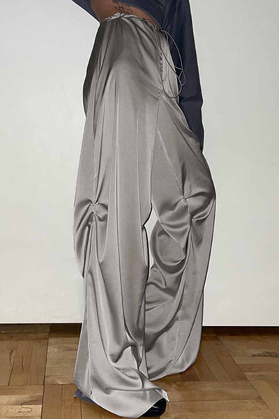 Casual Solid Fold Loose Wide Leg Bottoms