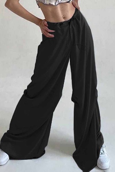 Casual Solid Fold Loose Wide Leg Bottoms