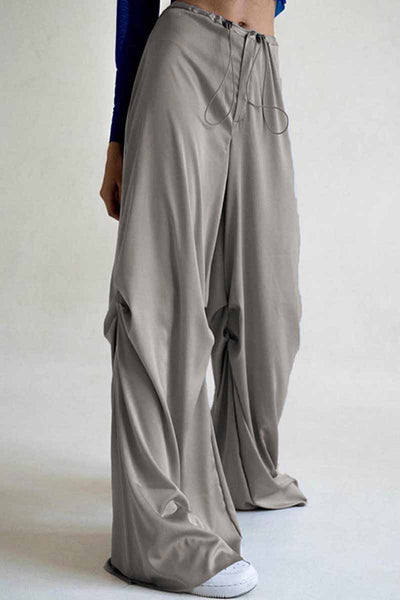 Casual Solid Fold Loose Wide Leg Bottoms