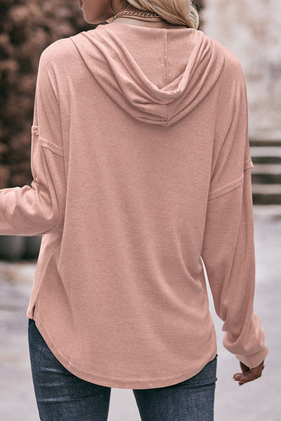 Casual Solid Buttons Hooded Collar Tops