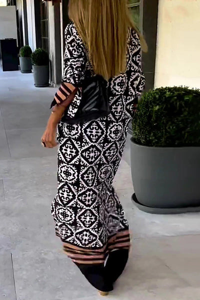 Street College Geometric Print Contrast V Neck Printed Dress Dresses(3 Colors)