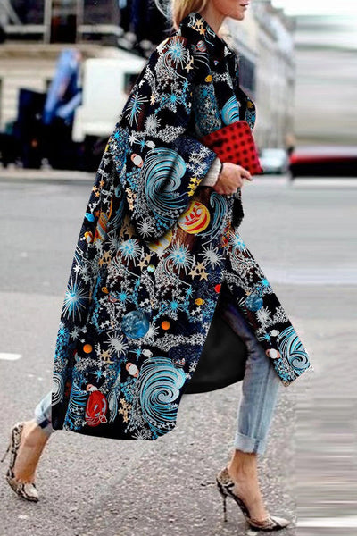 Street Print Patchwork Turndown Collar Outerwear