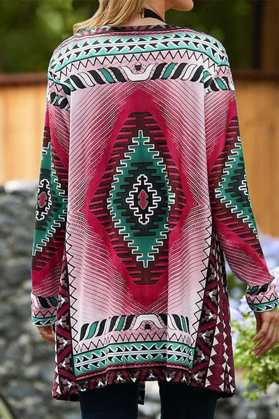 Casual College Geometric Printing Cardigan Collar Outerwear