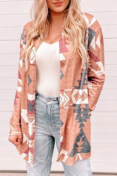 Casual Print Cardigan Collar Outerwear