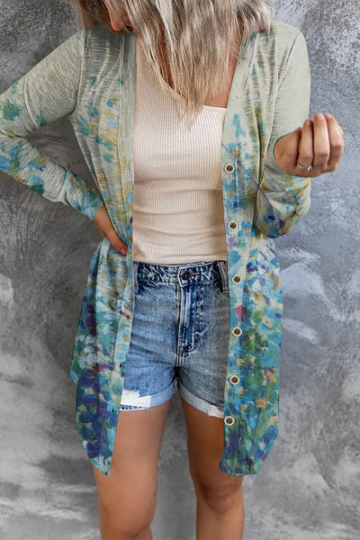 Street Print Patchwork Cardigan Collar Outerwear