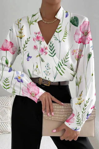 Casual Print Patchwork V Neck Tops