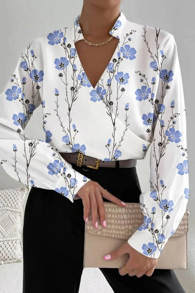 Casual Print Patchwork V Neck Tops