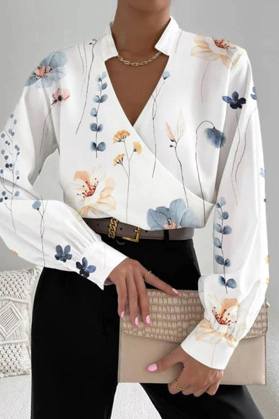 Casual Print Patchwork V Neck Tops