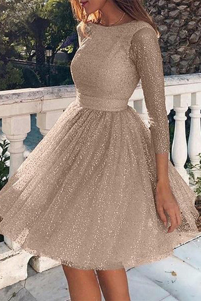 Elegant Solid Lace O Neck A Line Dresses