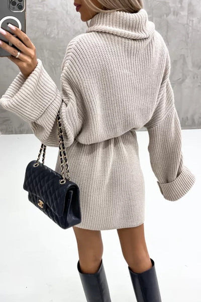 Elegant Solid Patchwork Turtleneck One Step Skirt Dresses