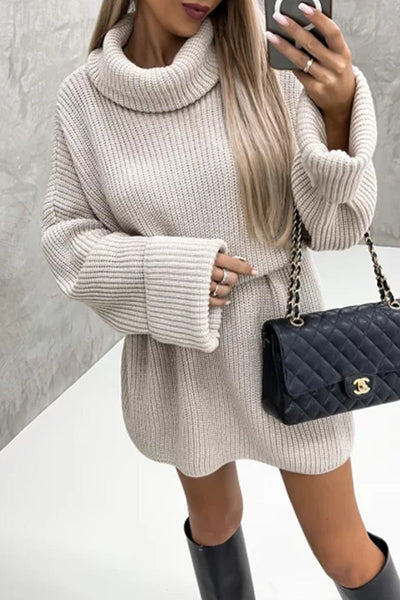 Elegant Solid Patchwork Turtleneck One Step Skirt Dresses