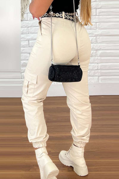 Casual Solid Patchwork Regular High Waist Conventional Solid Color Trousers (Without Belt)