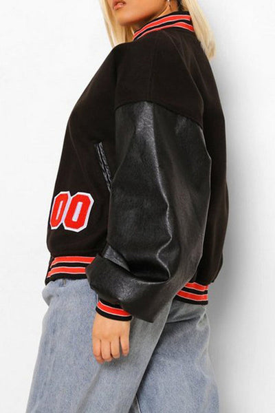 Street Letter Embroidered O Neck Outerwear